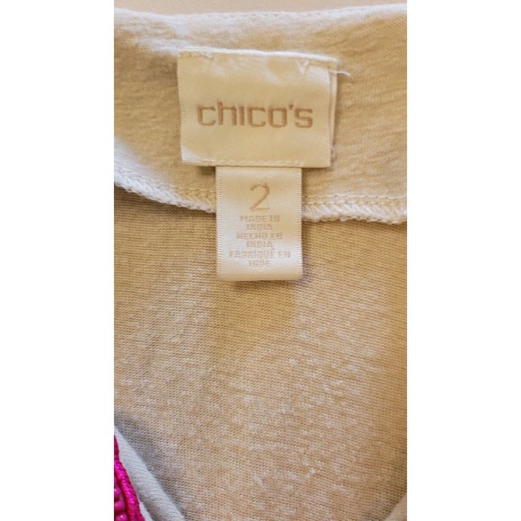 Chicos Womens Beige and Pink Embroidered Top size 2 - Picture 2 of 4